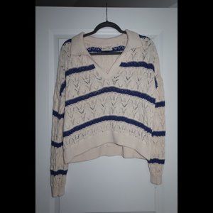 Universal Thread Blue Striped V-Neck Knit Sweater Size Large
